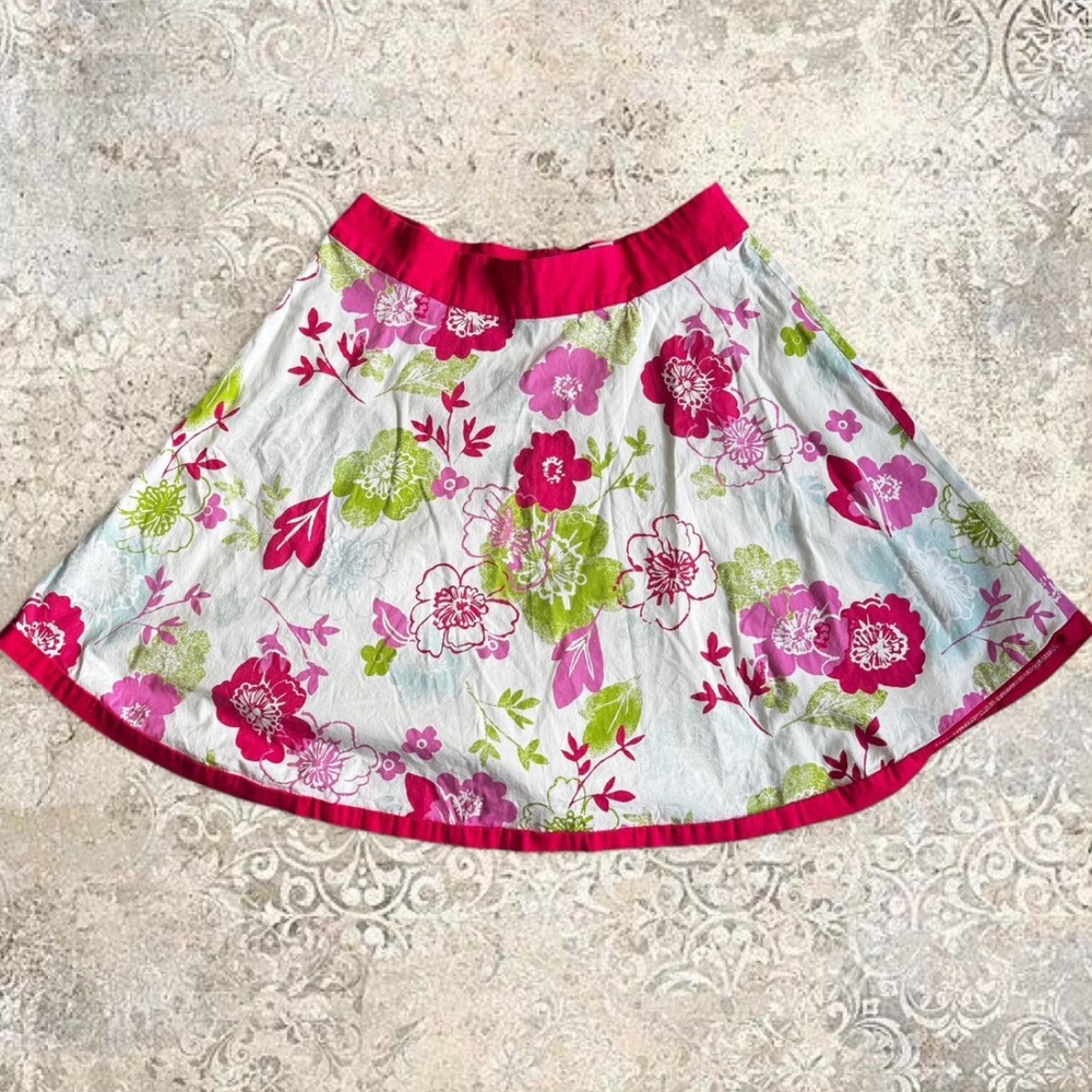 Vibrant Floral Skater Skirt in Pink and White